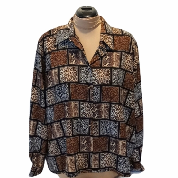 Yves St.Clair2 20w animal print button up blouse - Picture 1 of 9